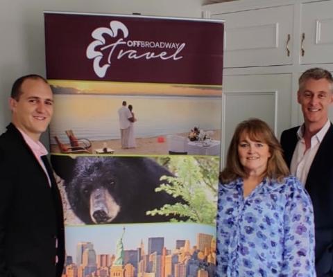 (From left) personal travel consultant Mark Beattie and Off Broadway owners Tricia Conroy Smith and Paul Rice