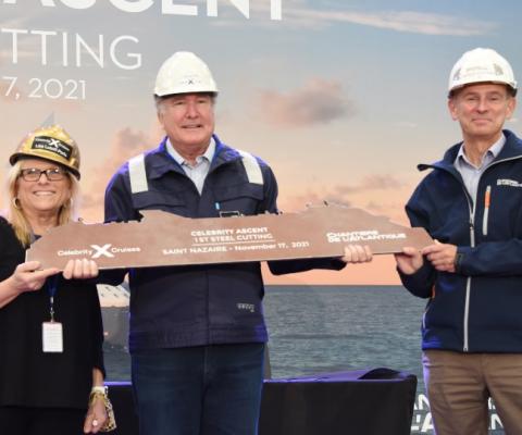 The steel-cutting ceremony for Celebrity Ascent took place at Chantiers de l’Atlantique shipyard in France