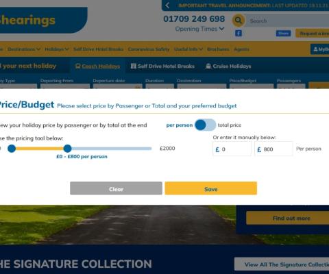 The search function also has a new look on the Shearings website