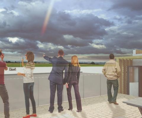 An artist's impression of Teesside airport's new sky bar and viewing platform