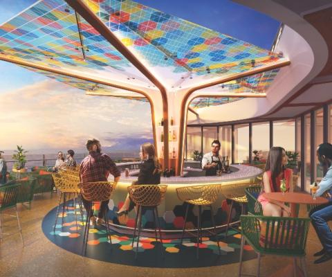 Royal Caribbean Wonder of the Seas' Vue Bar offers panoramic views of the ocean