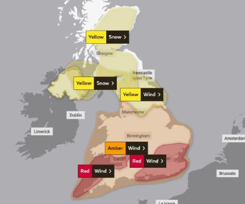 Two rare red weather warnings were issued on Friday 18 February (Credit: Met Office)
