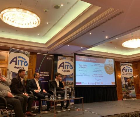 Chris Photi (right) from White Hart Associates chaired the Atol panel at Aito's general meeting