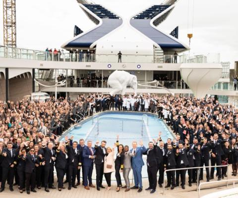 Around 1,400 crew members from more than 60 different countries joined Celebrity Cruises bosses for the handover of Celebrity Beyond