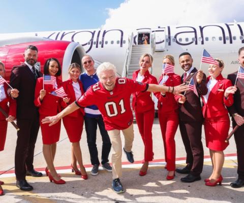 Richard Branson and Virgin Atlantic chief Shai Weiss boarded the airline's inaugural flight from Heathrow to Tampa