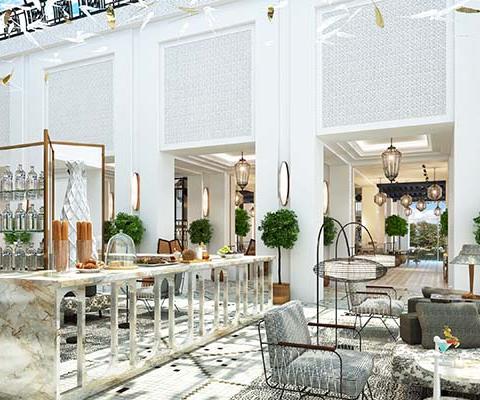 The hotel's lobby lounge area