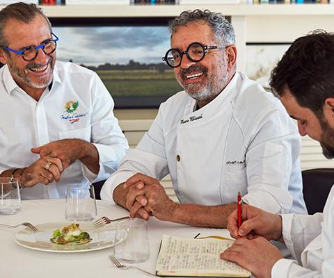 Chef Mauro Uliassi (centre) will work closely with Explora Journeys' head of culinary, Franck Garanger (left) 