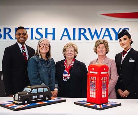 meetNKY president and chief executive Julie Kirkpatrick (second from left) joined celebrations to mark the inaugural BA flight from Cincinnati/Northern Kentucky International Airport to Heathrow on June 5
