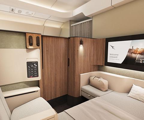 The new First class cabin on Qantas' Airbus A350s