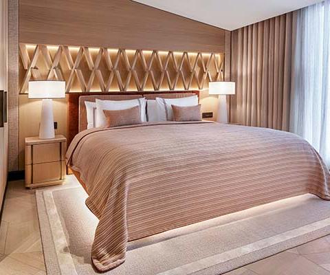 Rooms at Vakko Hotel & Residences showcase the luxury brand's sleek, sharp interior design