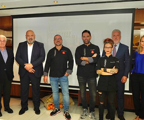 (L-R) Manuel Butler, director of the Spanish Tourist Office (UK); Jaime Martinez, mayor of Palma; chef Adrian Quetglas; mixologist Matias Iriarte; chef Adriana Salvador; Pedro Homar, MD of Palma Tourist Board; Victoria Mullet, coordinator of tourism and hospitality at Palma City Council