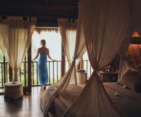 Woman in luxury resort 