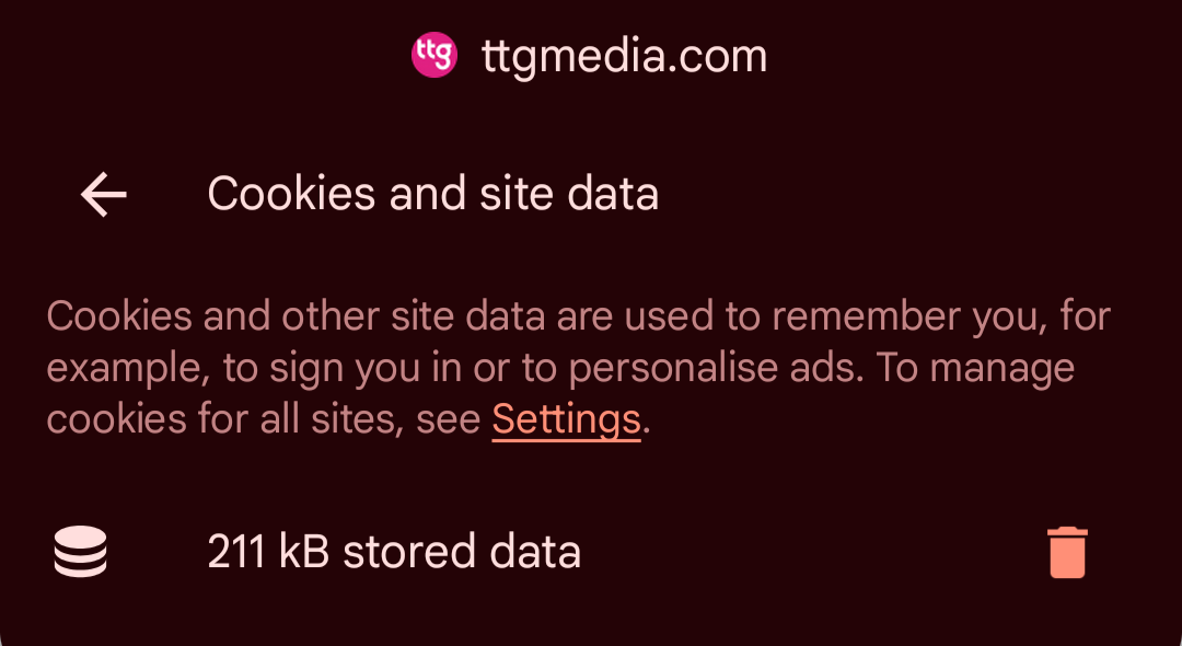 Android Chrome settings 2
