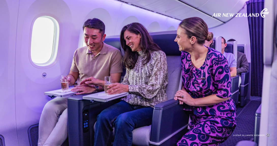 Passengers enjoying Air New Zealand's Premium Economy cabin