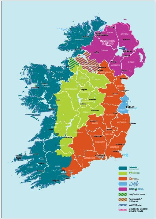 Map showing the regions of the island of Ireland