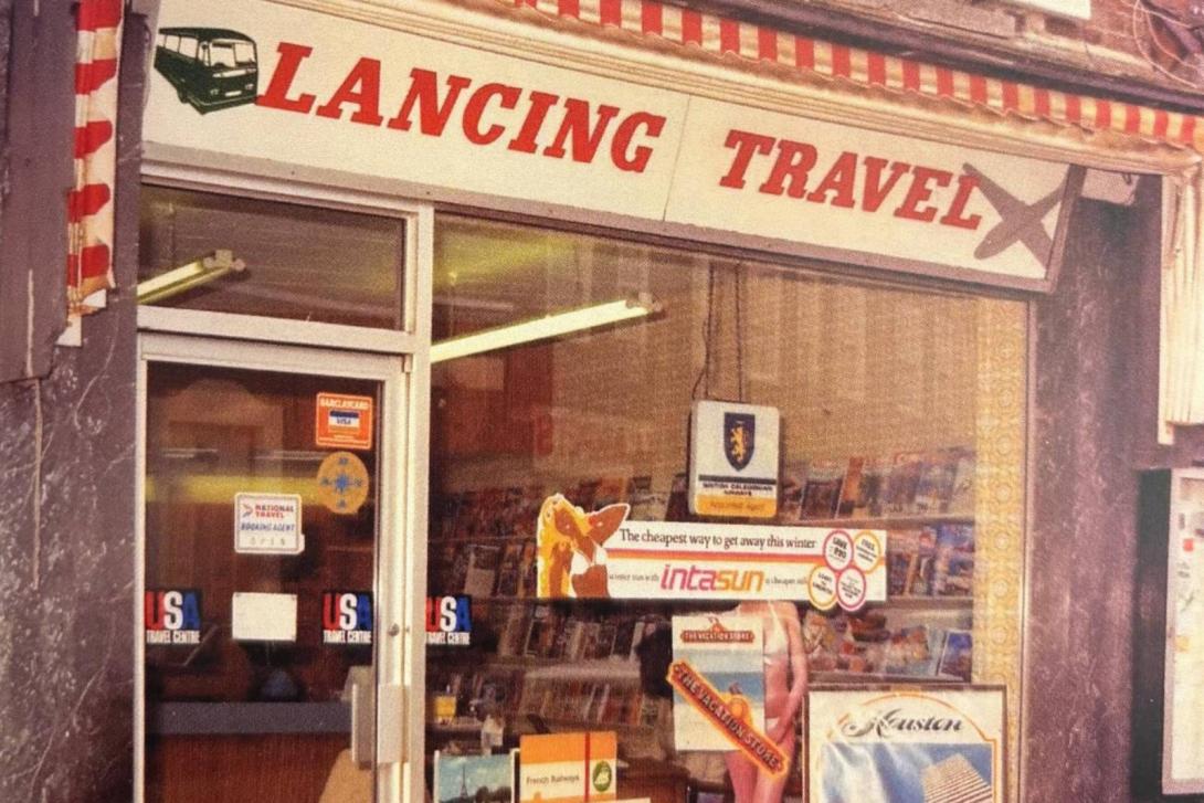 A photo of Lancing Travel's shopfront from the 1970s A photo of Lancing Travel's shopfront from the 1970s