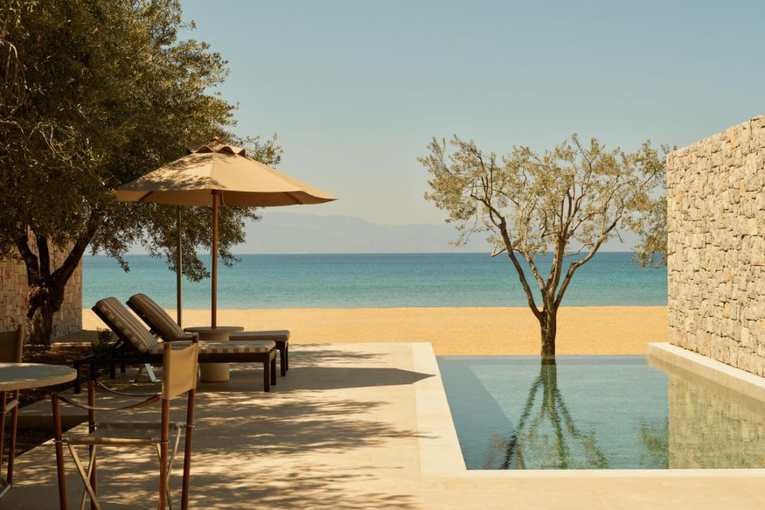 Luxury outdoor private pool with trees around it