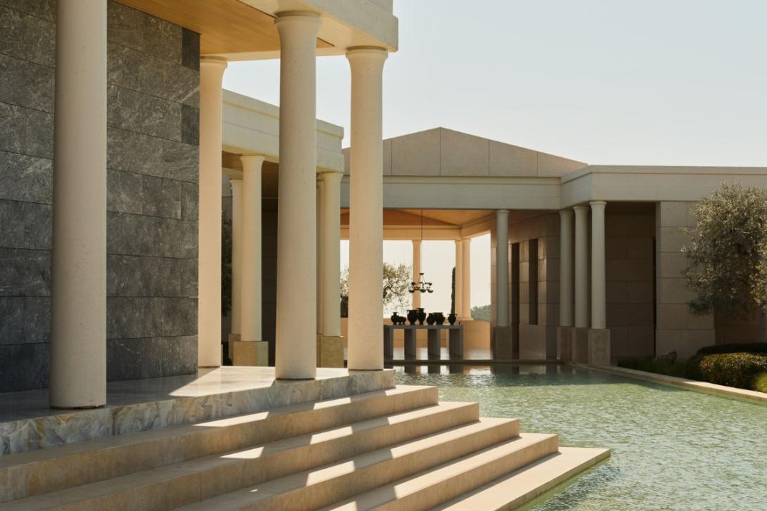 Luxury hotel with white pillars
