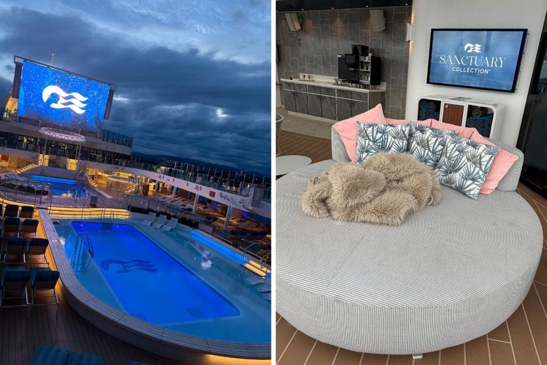 Cruise ship with pool at night
