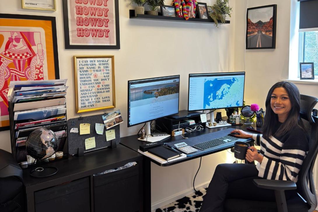 Woman smiling in home office