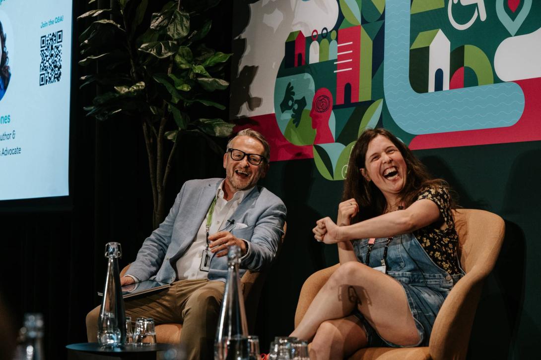 Comedian Rosie Jones at the 2026 Fairer Travel Event with TTG CEO Dan Pearce Comedian Rosie Jones at the 2026 Fairer Travel Event with TTG CEO Dan Pearce