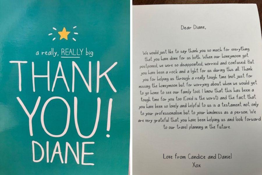 Thank you card written for Tickets Travel team during the pandemic Thank you card written for Tickets Travel team during the pandemic