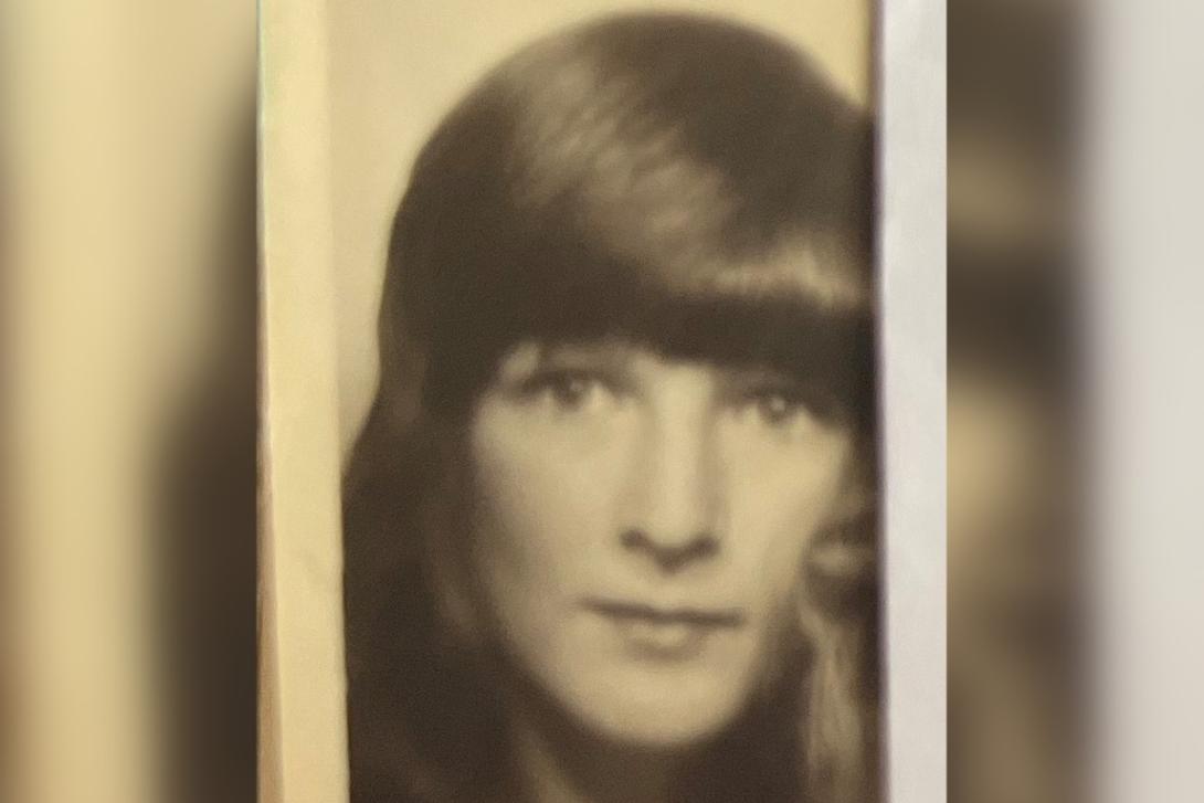 Black and white photo of young woman