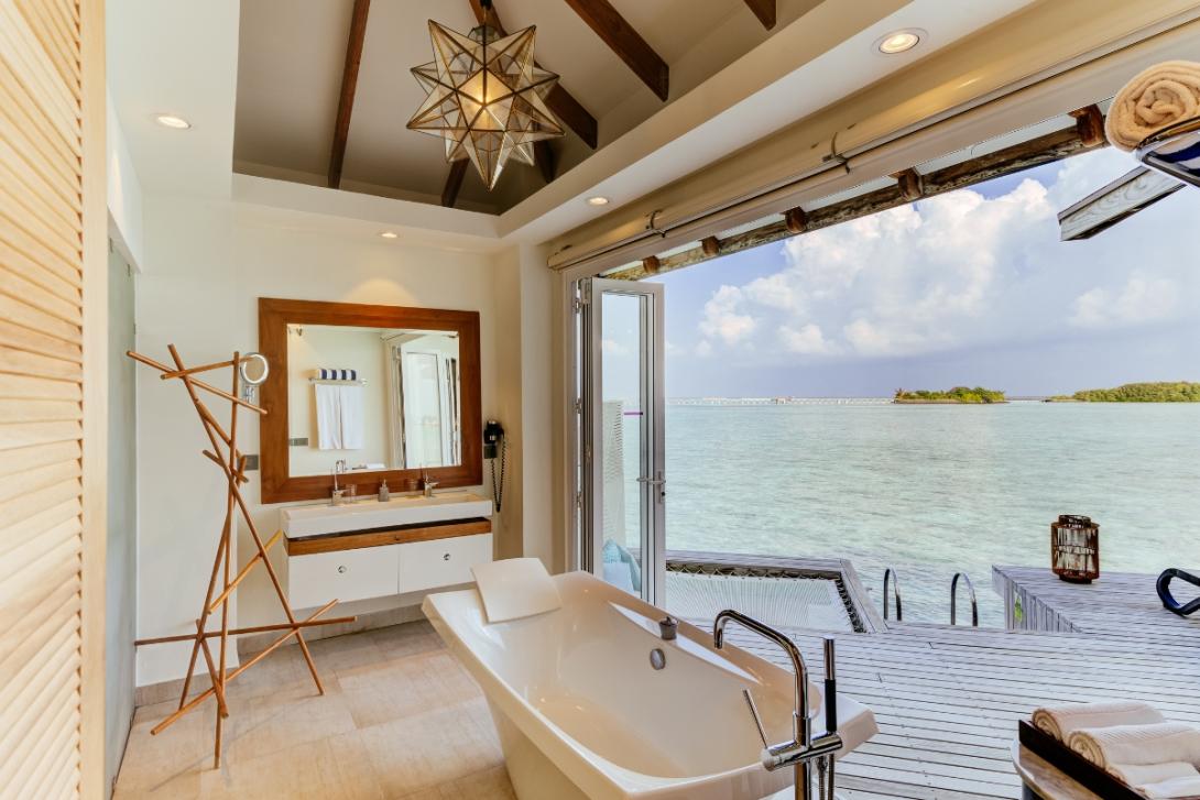 Luxurious villa bathroom overlooking sea
