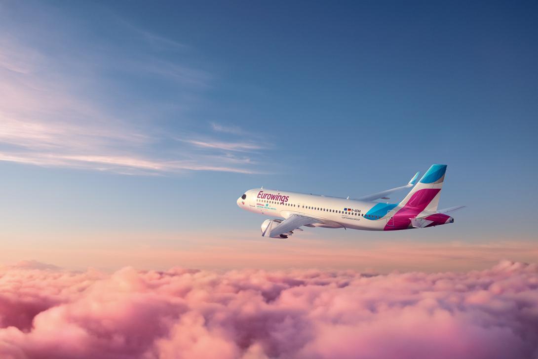 A Eurowings aircraft in the sky
