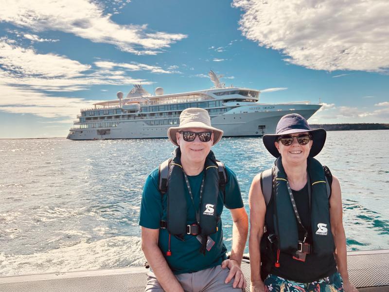 Andara Travel co-director Dave Allen with his wife Lesley on their cruise to the Galapagos Islands with Silversea
