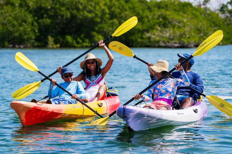 Family kayaking in Florida Bay Key Largo 