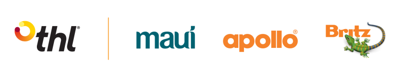 THL logo with brands maui Apollo Britz