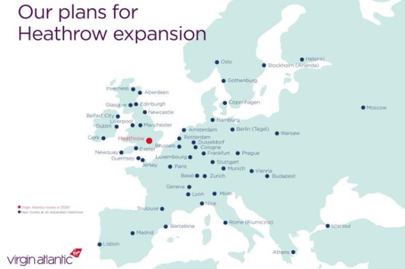 Virgin is planning 49 new European routes, 12 of which would be domestic
