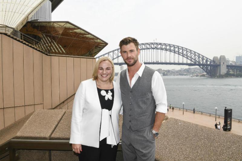 Tourism Australia managing director Philippa Harrison and Chris Hemsworth. Picture:Tourism Australia