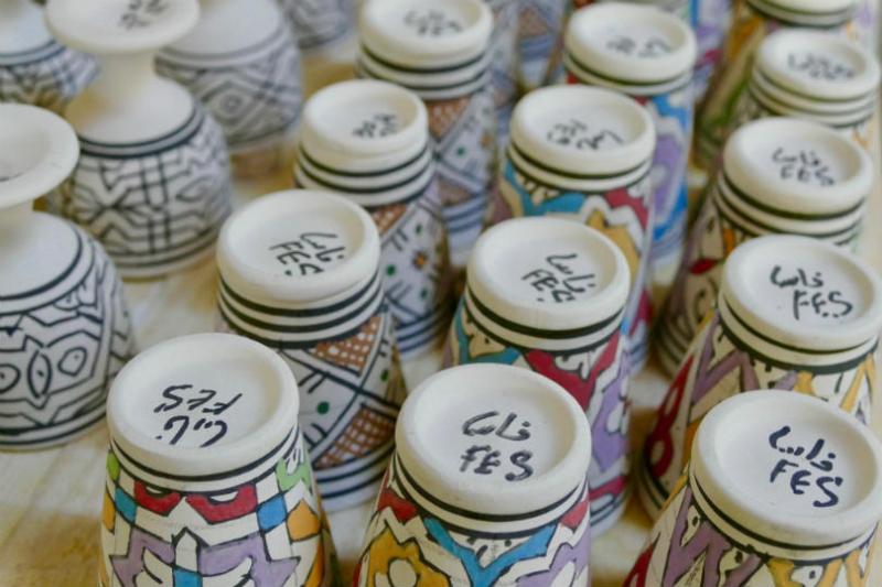 See the blue and white Fassi pottery in the souks