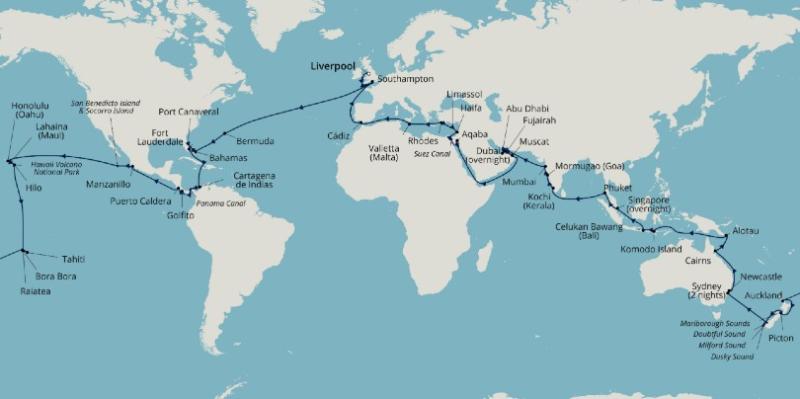 Borealis will make 37 calls over the course of the 100-night itinerary