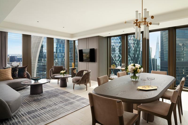 The living room of the hotel's signature Pan Pacific Suite 