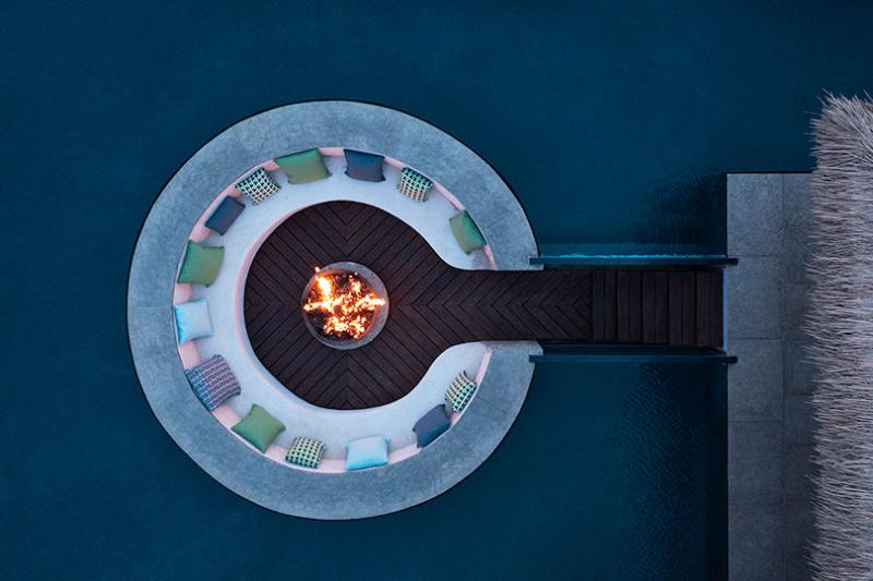 The pool features a glass-encased submerged dry lounge. Credit: Virgin Limited Edition 