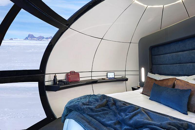 The pods offer views across the frozen landscape