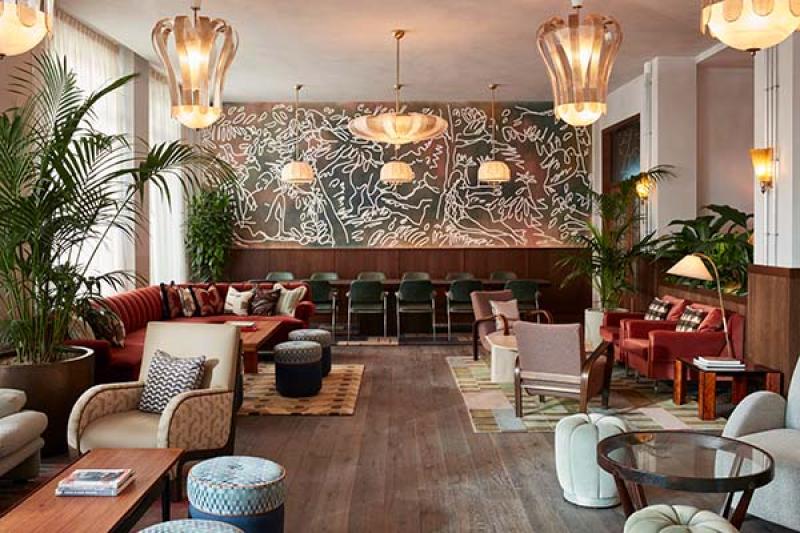 The lobby area of the 234-key Hoxton, Charlottenburg, which opened in Berlin in May  
