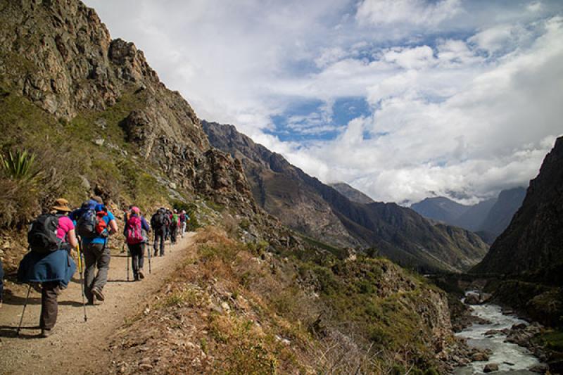 Trekking along the Urubamba River on the Inca Trail