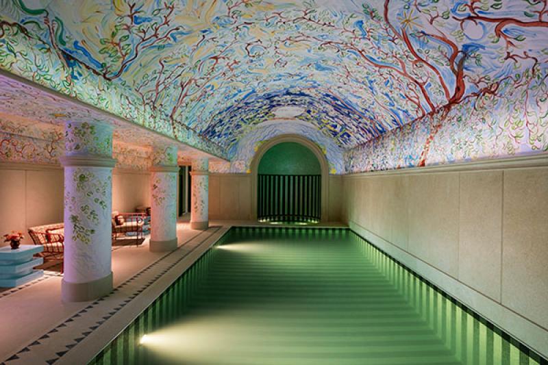 The pool features artwork from Jacques Merle