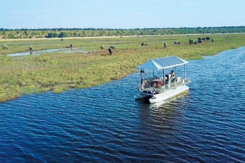 An electric boat safari at Chobe Game Lodge