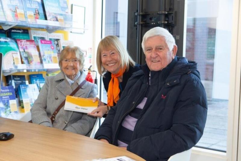 Hays Back to the Shop Floor Gordon and Eva Thompson with Dame Irene Hays at Teesside Park.jpg
