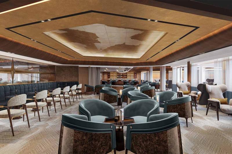 Guests can unwind in the Meridian Lounge, surrounded by sea views