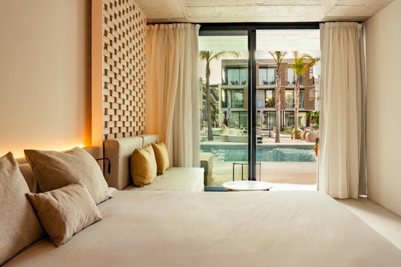 Many of the rooms at Bonito Ibiza look out over the hotel's swimming pools