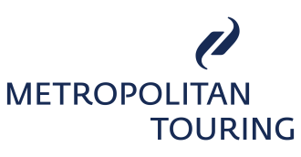 Blue logo of text saying Metropolitan Touring