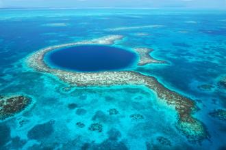 Blue hole in Belize viewed from above 