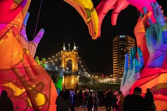 The BLINK festival lights up the historic Roebling Bridge...