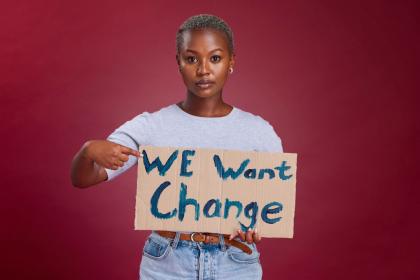 Picture of a woman asking for change